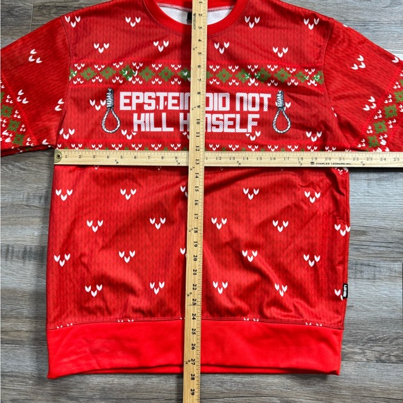 Greater Half “EPSTEIN DID NOT KILL HIMSELF" Men’s  UGLY CHRISTMAS SWEATER - Picture 5 of 9